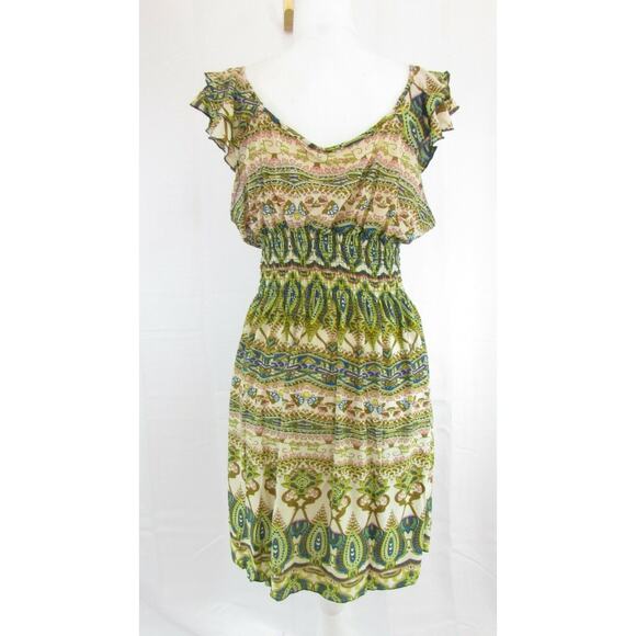 NWT Wrinkle Free Batik Paisley Ruffle Sleeves Mini Summer Sun Dress M Medium - Picture 2 of 2